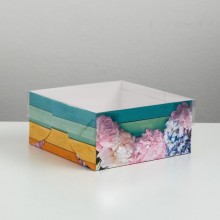 Короб картонный под 4 капкейка цветная с завязками
